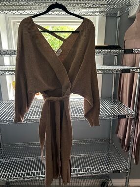 Bluivy Long Sleeve Wrap Knit Dress in Chestnut Brown